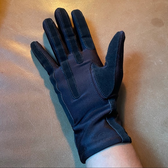 Suede black leather nylon and Lycra gloves riding vintage winter fall cold - Picture 5 of 7